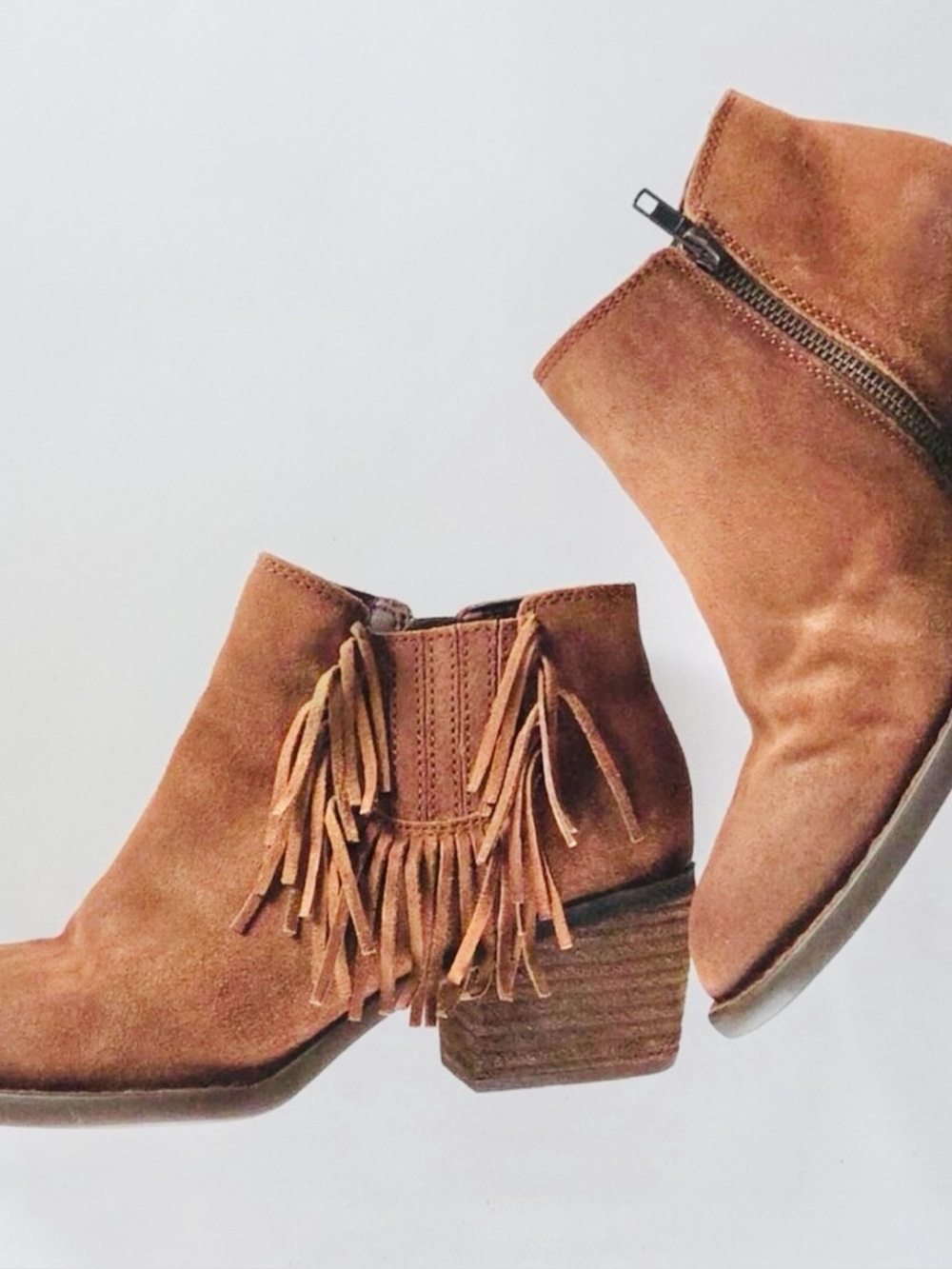 Born Shoes Brown Suede Fringe Ankle Booties 9.5M Danni Tassel Zip Leather Boots